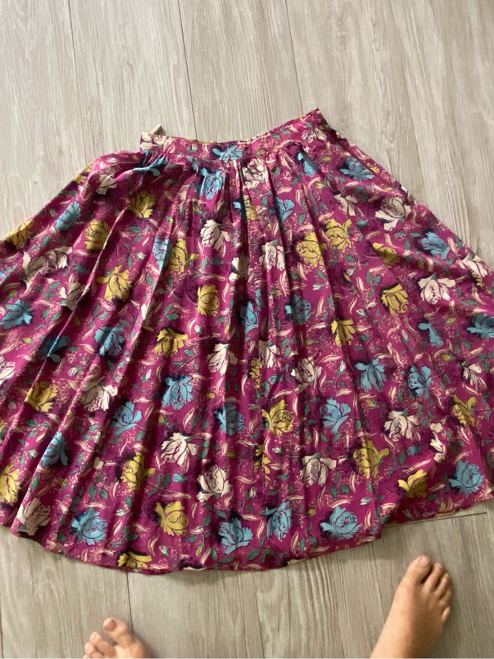 Floral Midi Skirt in Deep Magenta